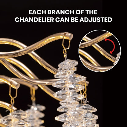 Luminaire rectangulaire moderne en cristal doré, branches d'arbre, 40 po, pour salle à manger, îlot de cuisine, lustre à branches.