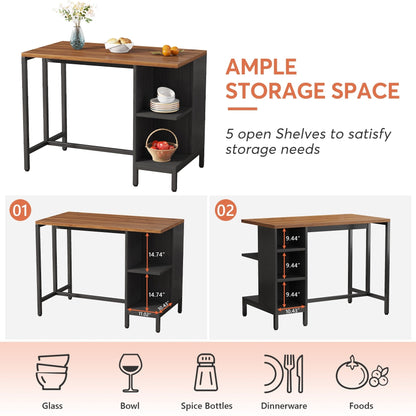 Îlot de cuisine de 43 pouces de large, table de cuisine avec 5 étagères ouvertes.