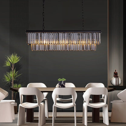 Luminaire suspendu à 2 niveaux pour îlot de cuisine, style moderne et contemporain, avec cristaux, gris fumé et noir, 47 po. Idéal pour salle à manger.