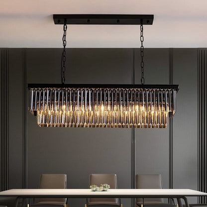 Luminaire suspendu à 2 niveaux pour îlot de cuisine, style moderne et contemporain, avec cristaux, gris fumé et noir, 47 po. Idéal pour salle à manger.