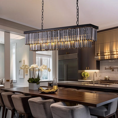 Luminaire suspendu à 2 niveaux pour îlot de cuisine, style moderne et contemporain, avec cristaux, gris fumé et noir, 47 po. Idéal pour salle à manger.