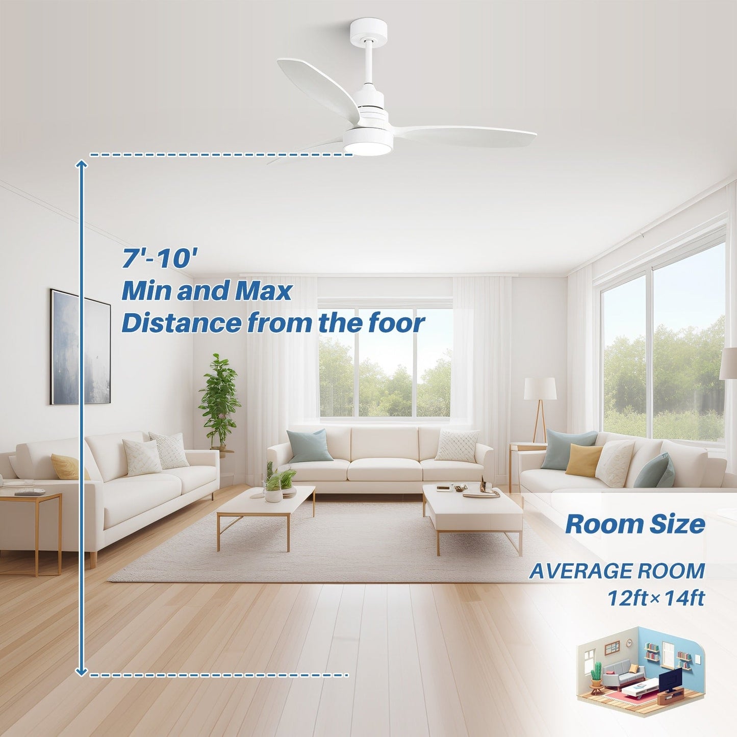 Ventilateur de plafond à LED intégré de 48 et 52 pouces avec éclairage et télécommande, moteur à courant continu réversible.