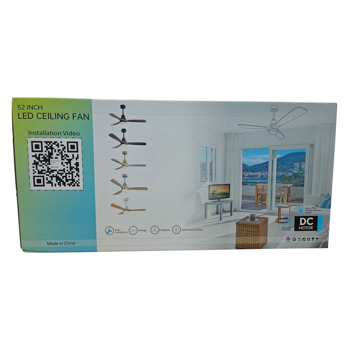 Ventilateur de plafond à LED intégré de 48 et 52 pouces avec éclairage et télécommande, moteur à courant continu réversible.