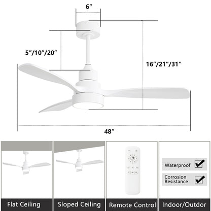 Ventilateur de plafond à LED intégré de 48 et 52 pouces avec éclairage et télécommande, moteur à courant continu réversible.