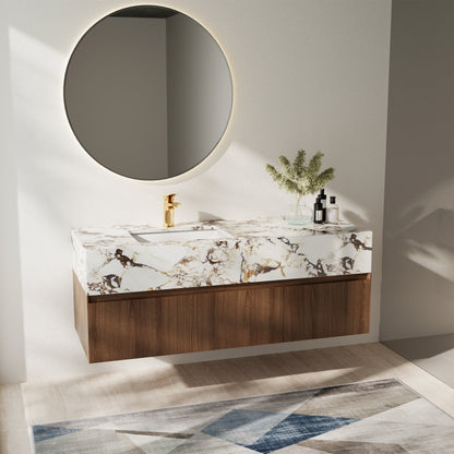 Meubles-lavabos de salle de bain modernes de 48 pouces, avec dessus en faux marbre brillant, en bois massif.