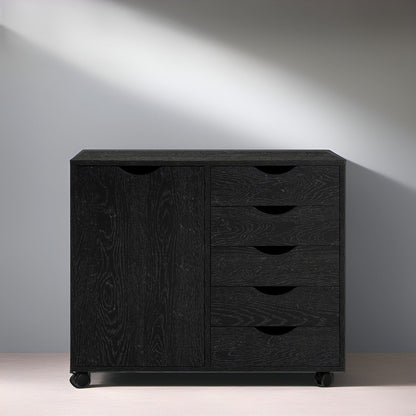 5-Drawer Wood Storage Dresser Cabinet with Wheels - Craft Organizer and Makeup Drawer Unit for Closet and Bedroom