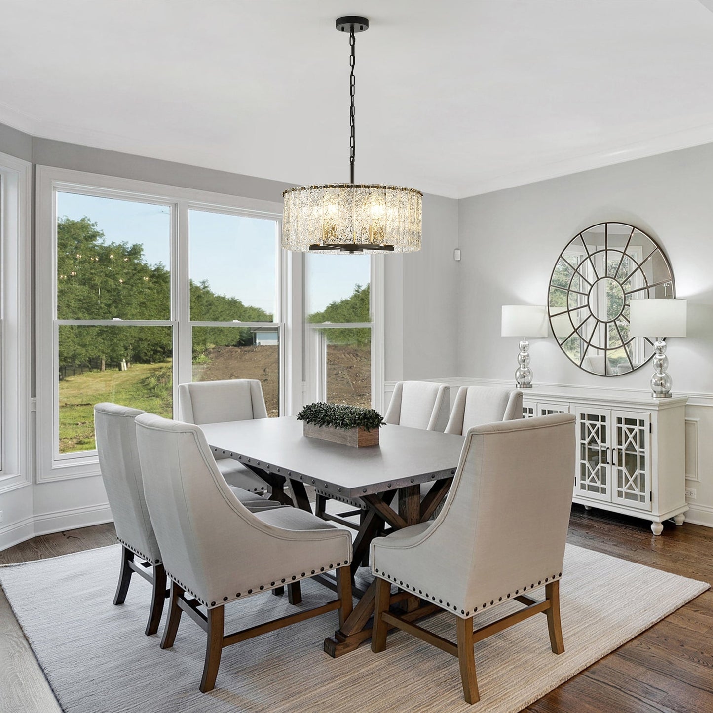 Luminaire suspendu moderne à 5 lumières en forme de tambour rond, luminaire semi-encastré classique, luminaire suspendu pour îlot de cuisine et salle à manger