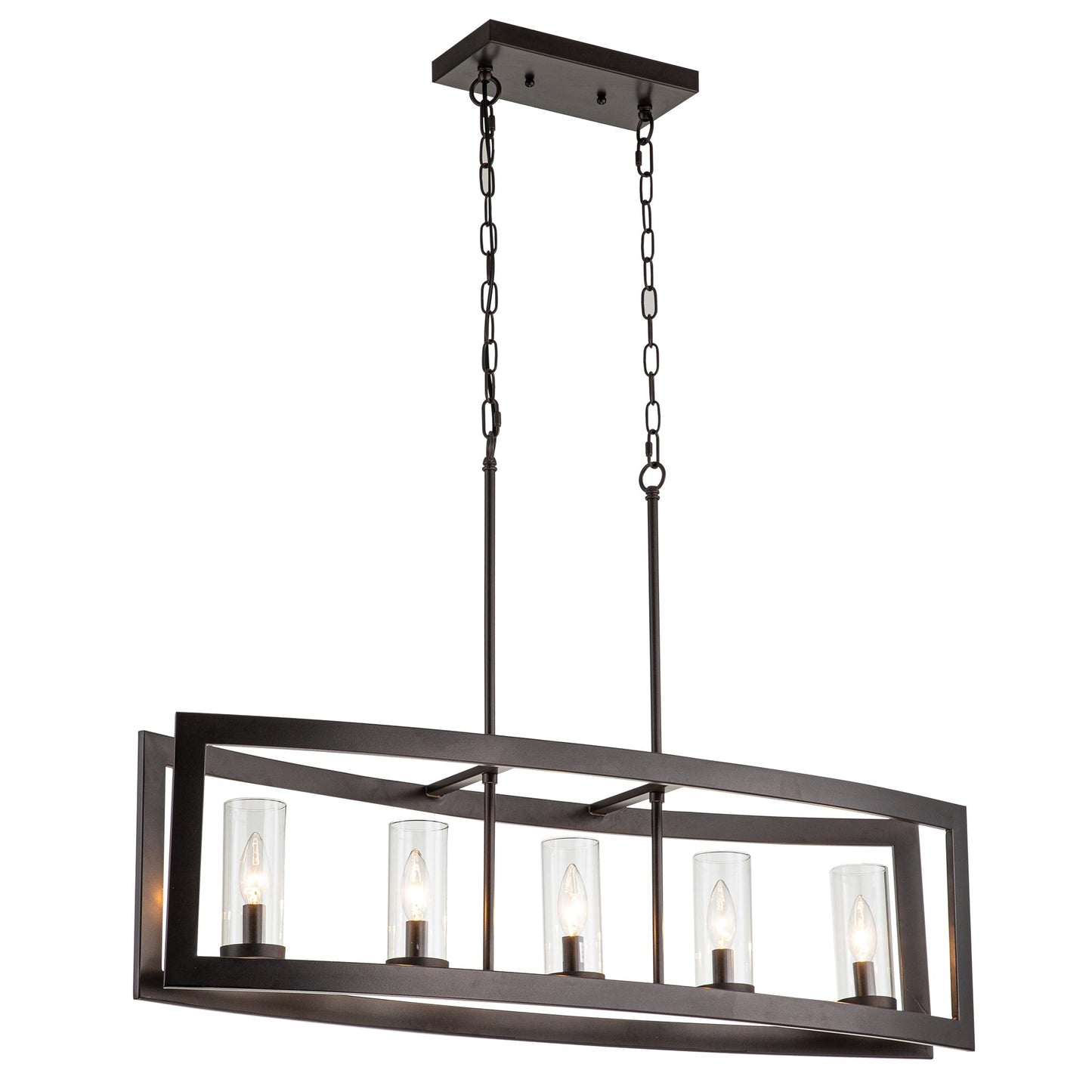 Suspension industrielle linéaire moderne à 5 lumières pour salle à manger, lustre cylindrique en verre transparent style farmhouse, éclairage pour îlot de cuisine