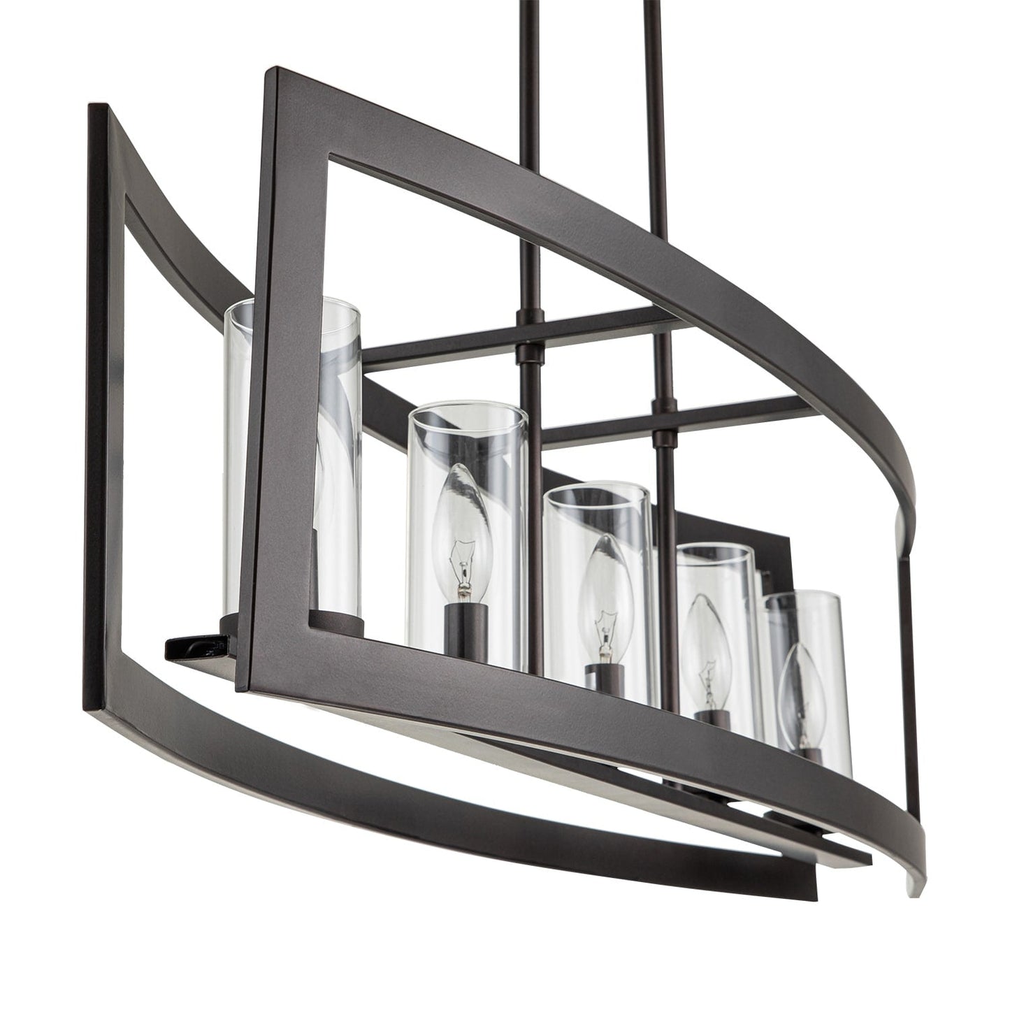 Suspension industrielle linéaire moderne à 5 lumières pour salle à manger, lustre cylindrique en verre transparent style farmhouse, éclairage pour îlot de cuisine