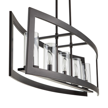Suspension industrielle linéaire moderne à 5 lumières pour salle à manger, lustre cylindrique en verre transparent style farmhouse, éclairage pour îlot de cuisine