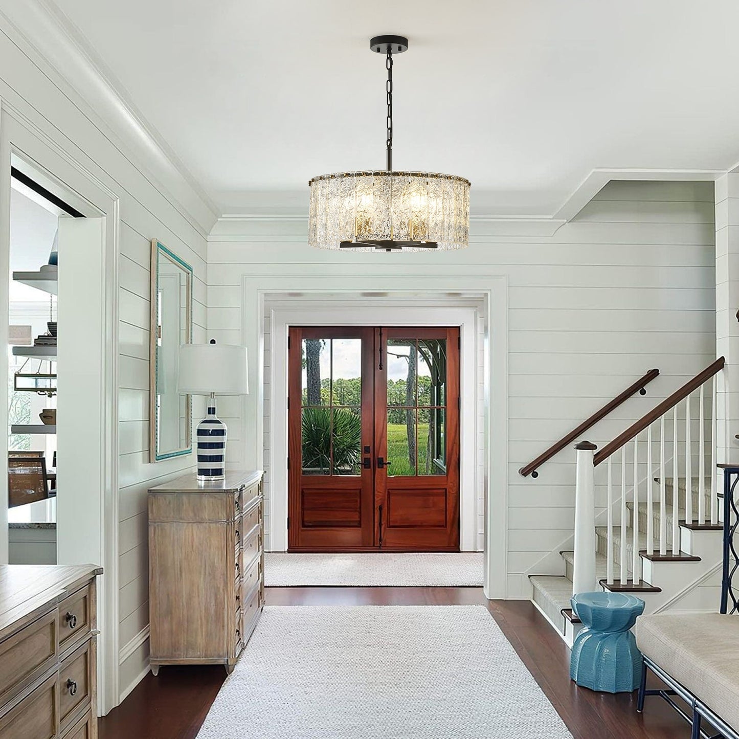 Luminaire suspendu moderne à 5 lumières en forme de tambour rond, luminaire semi-encastré classique, luminaire suspendu pour îlot de cuisine et salle à manger