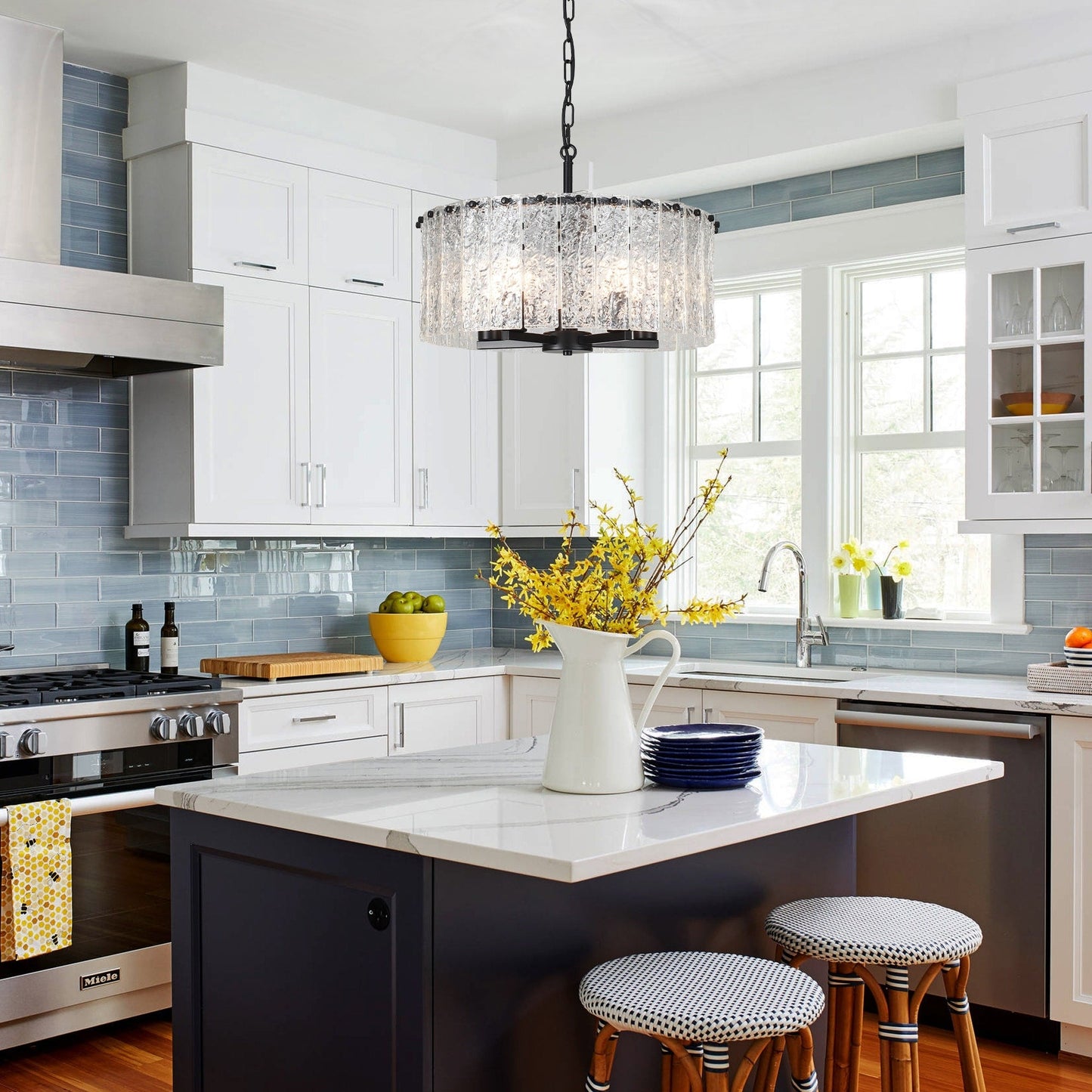 Luminaire suspendu moderne à 5 lumières en forme de tambour rond, luminaire semi-encastré classique, luminaire suspendu pour îlot de cuisine et salle à manger