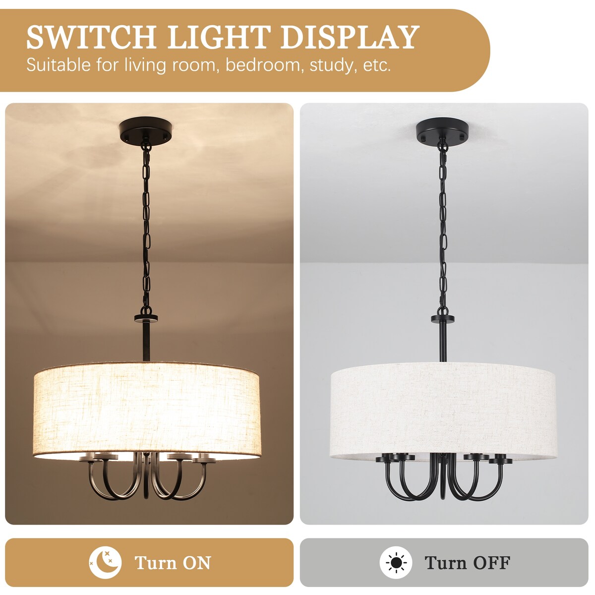 Suspension moderne à 5 lumières, à fixer au plafond, pour salle à manger, chambre à coucher, salon - N/A