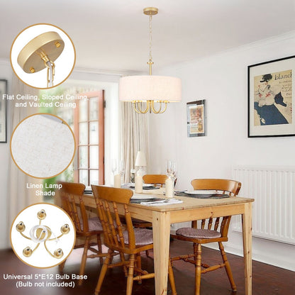 Suspension moderne à 5 lumières, à fixer au plafond, pour salle à manger, chambre à coucher, salon - N/A