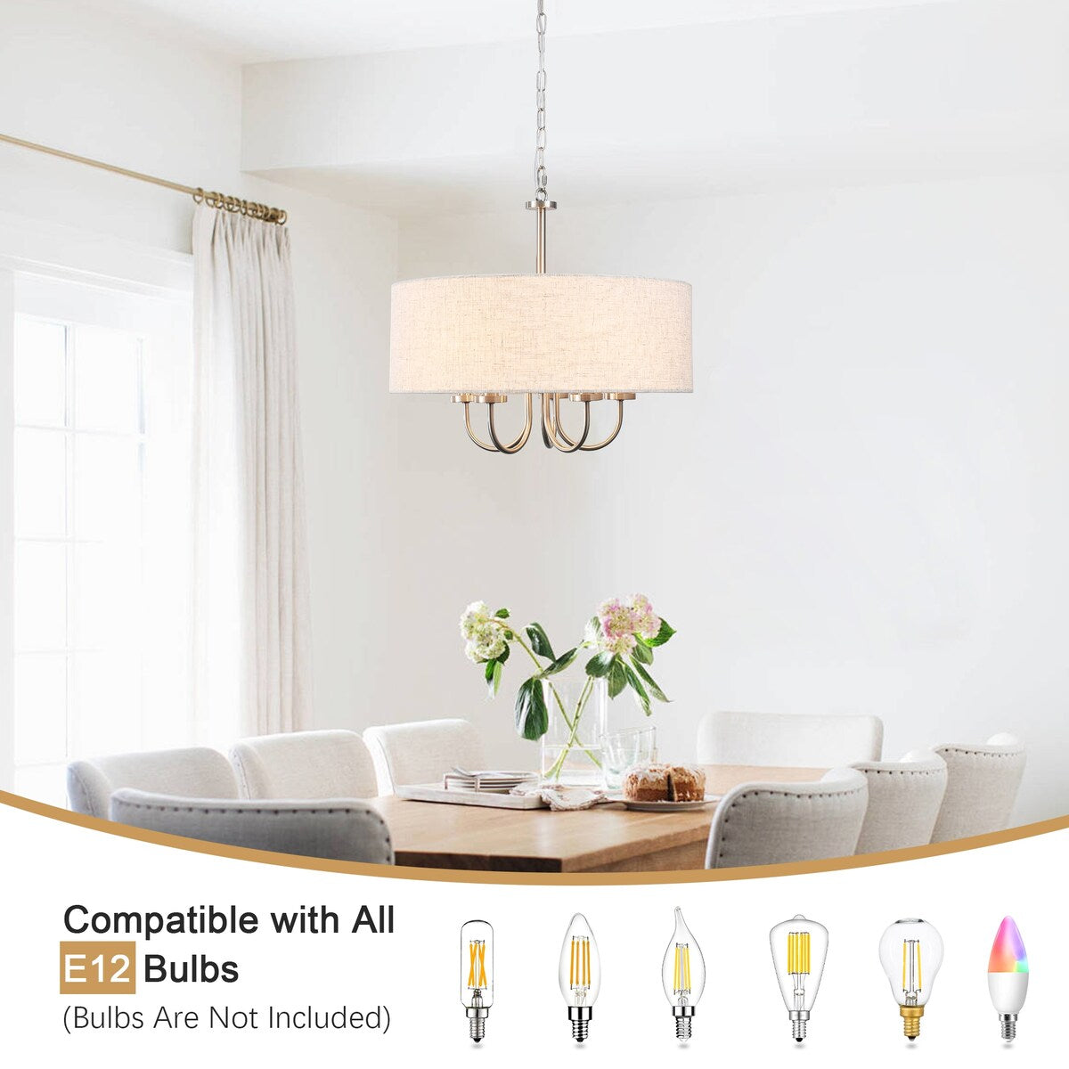 Suspension moderne à 5 lumières, à fixer au plafond, pour salle à manger, chambre à coucher, salon - N/A