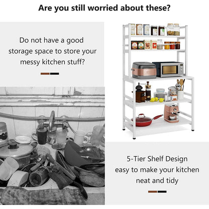 Étagère de rangement utilitaire à 5 niveaux pour cuisine, support pour four à micro-ondes, chariot à micro-ondes industriel avec meuble de rangement.