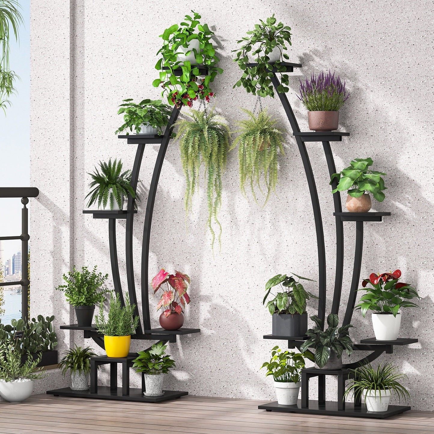 Support pour plantes d'intérieur, étagère à fleurs à 6 niveaux pour jardin à domicile - Lot de 2