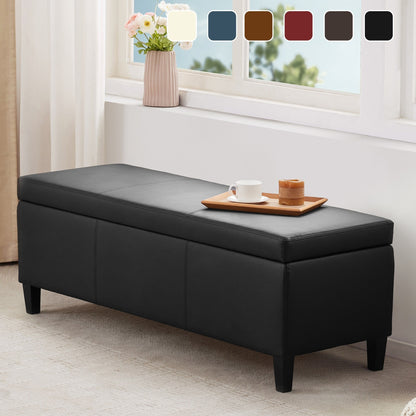 Ottoman rectangulaire de rangement recouvert de simili cuir - 50,3 x 17,50 x 18 pouces