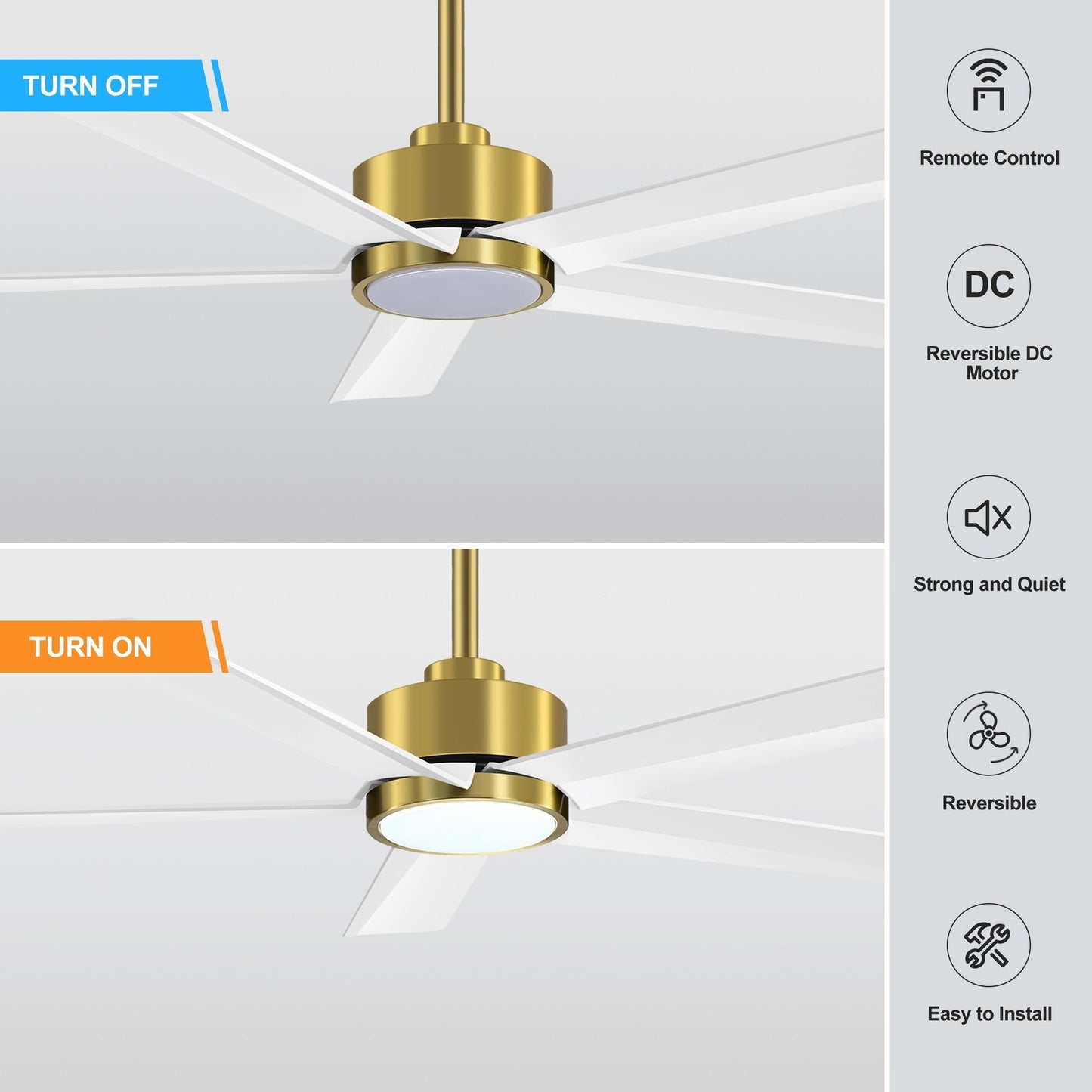 Ventilateur de plafond Breezary à 5 pales LED 65/52/42 avec kit d'éclairage et télécommande