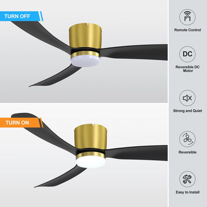 Ventilateur de plafond LED à encastrer de 52 pouces noir/blanc avec éclairage et télécommande (3 pales)