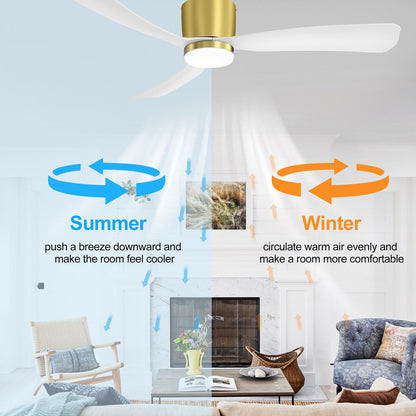 Ventilateur de plafond LED à encastrer de 52 pouces noir/blanc avec éclairage et télécommande (3 pales)