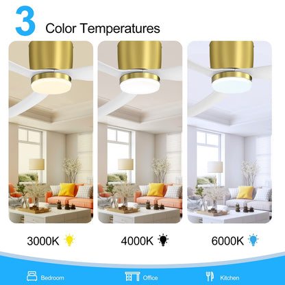 Ventilateur de plafond LED à encastrer de 52 pouces noir/blanc avec éclairage et télécommande (3 pales)