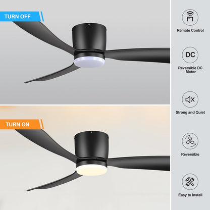 Ventilateur de plafond LED à encastrer de 52 pouces noir/blanc avec éclairage et télécommande (3 pales)