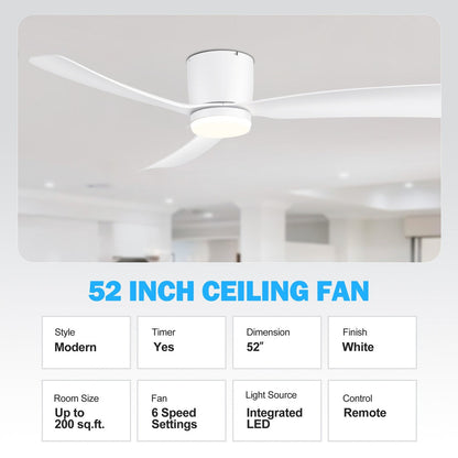 Ventilateur de plafond LED à encastrer de 52 pouces noir/blanc avec éclairage et télécommande (3 pales)