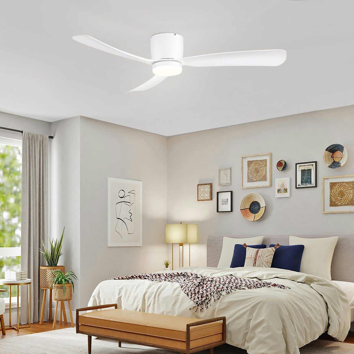 Ventilateur de plafond LED à encastrer de 52 pouces noir/blanc avec éclairage et télécommande (3 pales)