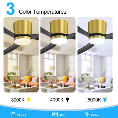 Ventilateur de plafond LED à encastrer de 52 pouces noir/blanc avec éclairage et télécommande (3 pales)