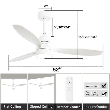 Ventilateur de plafond à LED intégré de 48 et 52 pouces avec éclairage et télécommande, moteur à courant continu réversible.