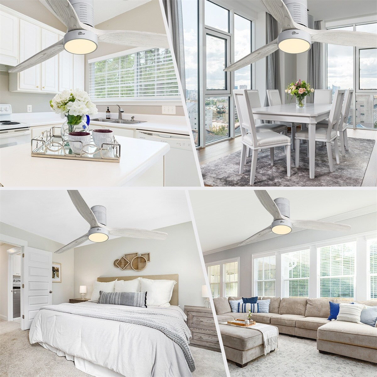 Ventilateur de plafond encastré de 52 pouces de style farmhouse avec éclairage et télécommande, moteur DC réversible.