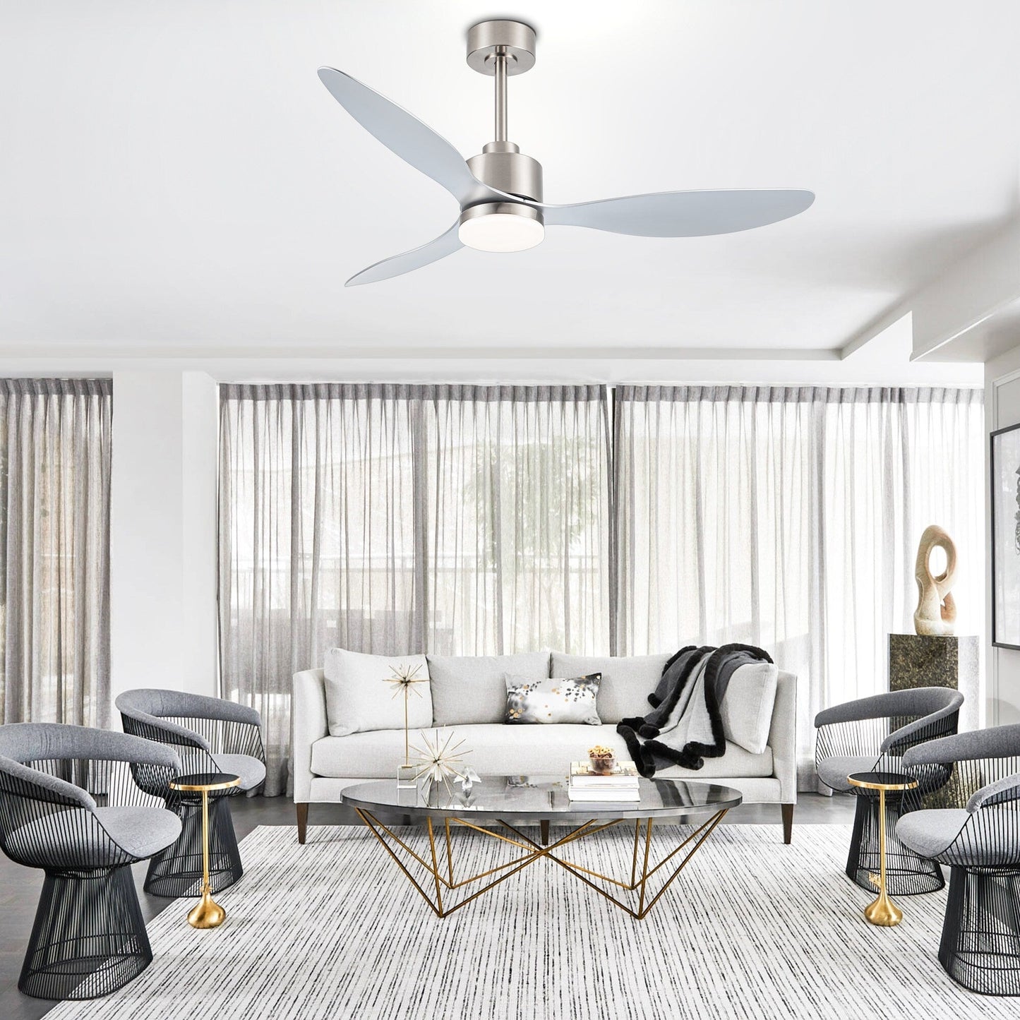 Ventilateur de plafond LED 52 pouces avec éclairage et télécommande (3 pales)