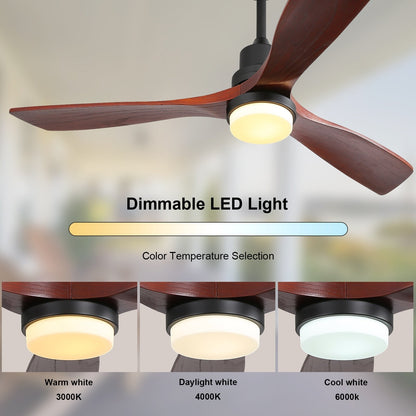 Ventilateur de plafond intérieur en bois Sofucor 52 avec télécommande, éclairage intégré en option.