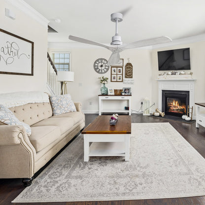 Ventilateur de plafond moderne de 52 pouces en bois massif/ABS avec télécommande (sans éclairage), 6 vitesses de ventilation, flux d'air réversible.