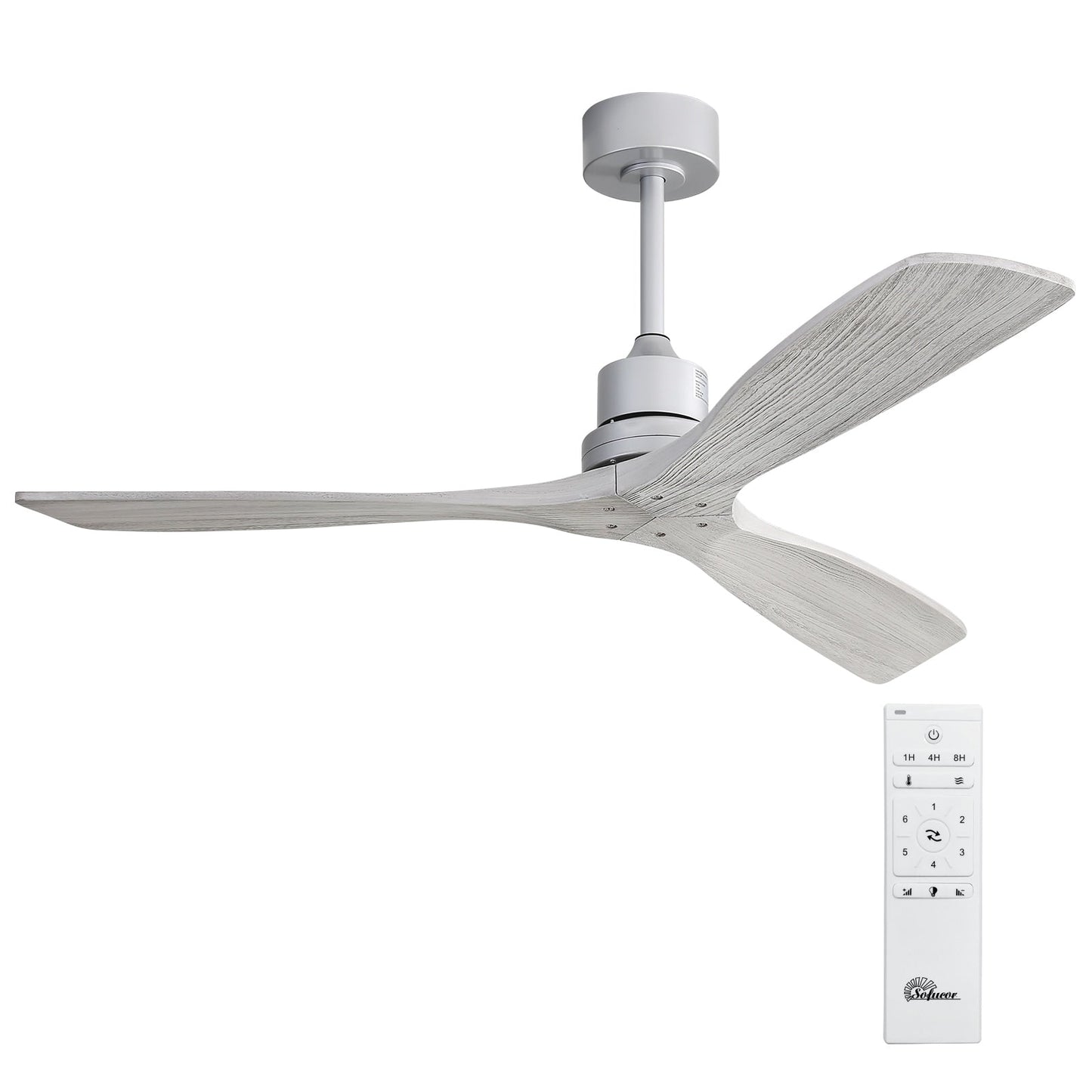 Ventilateur de plafond moderne de 52 pouces en bois massif/ABS avec télécommande (sans éclairage), 6 vitesses de ventilation, flux d'air réversible.