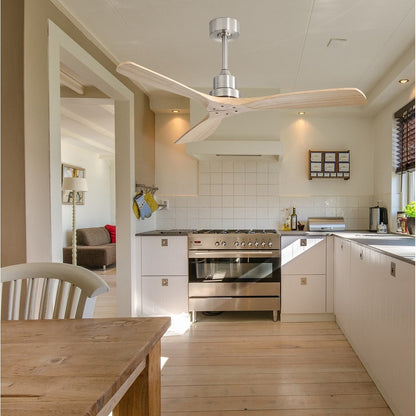 Ventilateur de plafond moderne de 52 pouces en bois massif/ABS avec télécommande (sans éclairage), 6 vitesses de ventilation, flux d'air réversible.