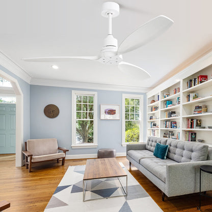 Ventilateur de plafond moderne de 52 pouces en bois massif/ABS avec télécommande (sans éclairage), 6 vitesses de ventilation, flux d'air réversible.