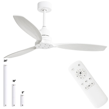 Ventilateur de plafond moderne de 52 pouces en bois massif/ABS avec télécommande (sans éclairage), 6 vitesses de ventilation, flux d'air réversible.
