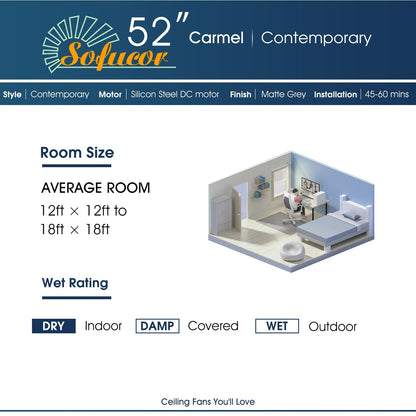Ventilateur de plafond moderne de 52 pouces en bois massif/ABS avec télécommande (sans éclairage), 6 vitesses de ventilation, flux d'air réversible.