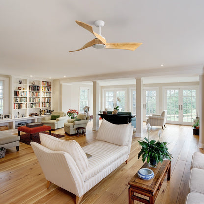 Ventilateur de plafond moderne de 52 pouces en bois massif/ABS avec télécommande (sans éclairage), 6 vitesses de ventilation, flux d'air réversible.