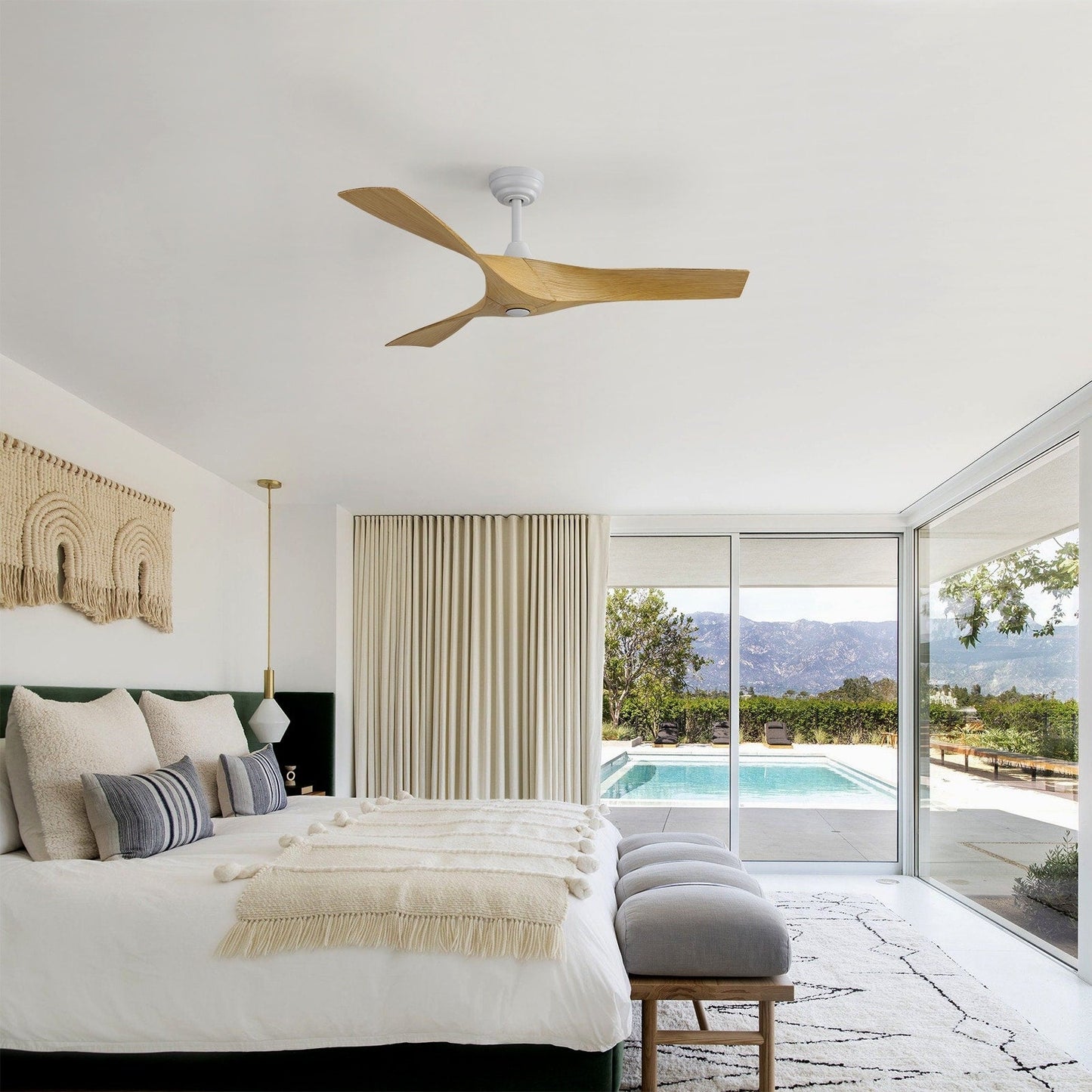 Ventilateur de plafond moderne de 52 pouces en bois massif/ABS avec télécommande (sans éclairage), 6 vitesses de ventilation, flux d'air réversible.