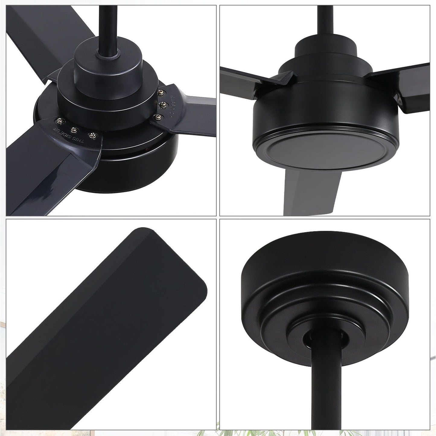 Ventilateur de plafond moderne de 52 pouces en bois massif/ABS avec télécommande (sans éclairage), 6 vitesses de ventilation, flux d'air réversible.