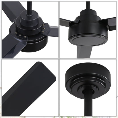 Ventilateur de plafond moderne de 52 pouces en bois massif/ABS avec télécommande (sans éclairage), 6 vitesses de ventilation, flux d'air réversible.