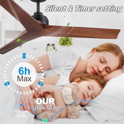 Ventilateur de plafond moderne de 52 pouces en bois massif/ABS avec télécommande (sans éclairage), 6 vitesses de ventilation, flux d'air réversible.