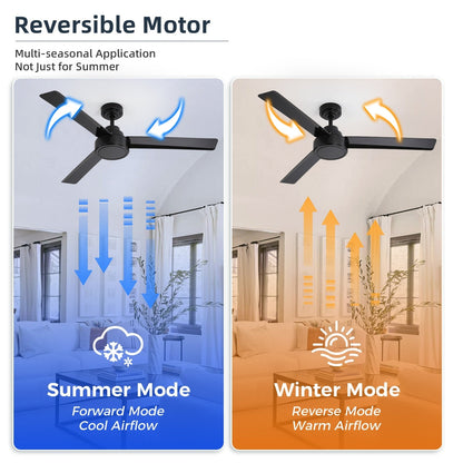 Ventilateur de plafond moderne de 52 pouces en bois massif/ABS avec télécommande (sans éclairage), 6 vitesses de ventilation, flux d'air réversible.