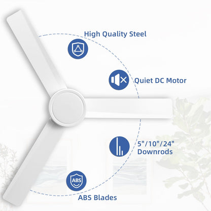 Ventilateur de plafond moderne de 52 pouces en bois massif/ABS avec télécommande (sans éclairage), 6 vitesses de ventilation, flux d'air réversible.