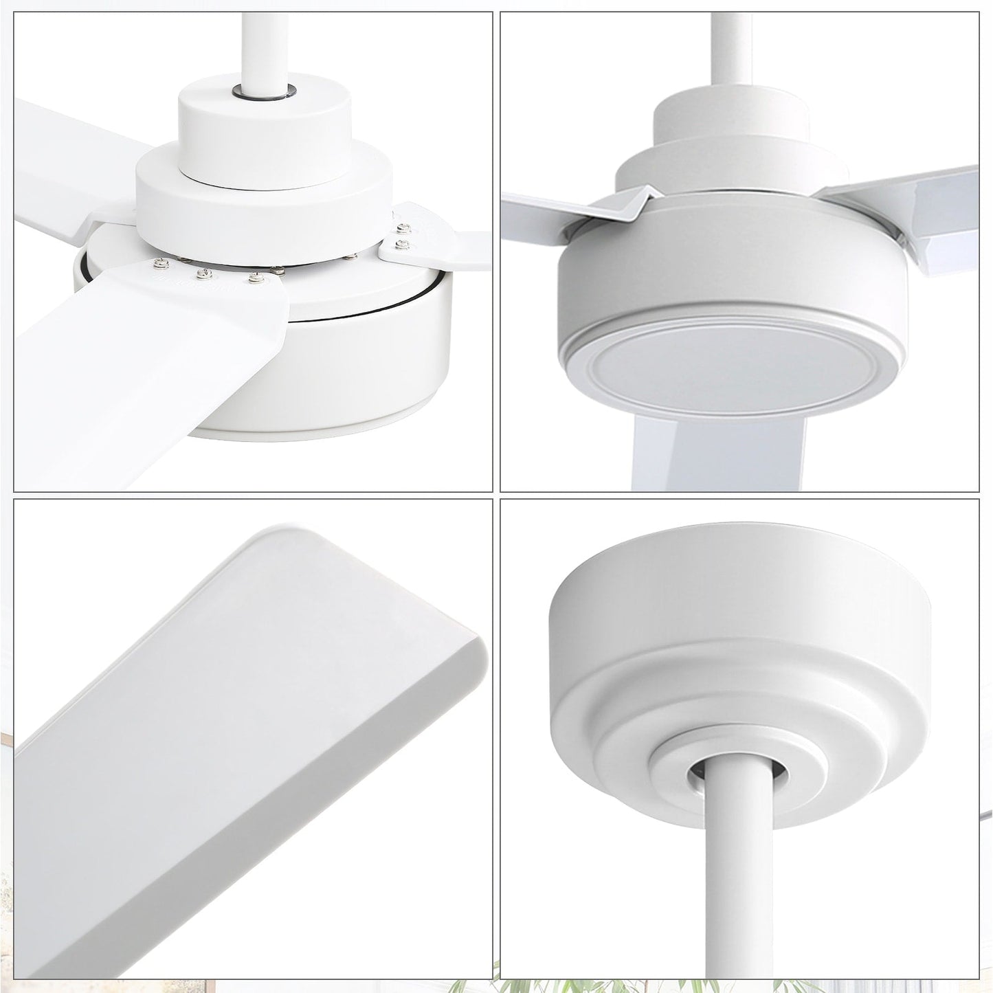 Ventilateur de plafond moderne de 52 pouces en bois massif/ABS avec télécommande (sans éclairage), 6 vitesses de ventilation, flux d'air réversible.