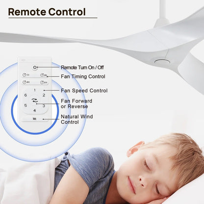 Ventilateur de plafond moderne de 52 pouces en bois massif/ABS avec télécommande (sans éclairage), 6 vitesses de ventilation, flux d'air réversible.