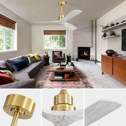 Ventilateur de plafond moderne de 52 pouces en bois massif/ABS avec télécommande (sans éclairage), 6 vitesses de ventilation, flux d'air réversible.